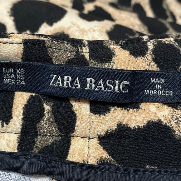Zara Beige Black Leopard Animal Print High Rise Flare Bootcut Trousers Pants XS - Picture 4 of 5
